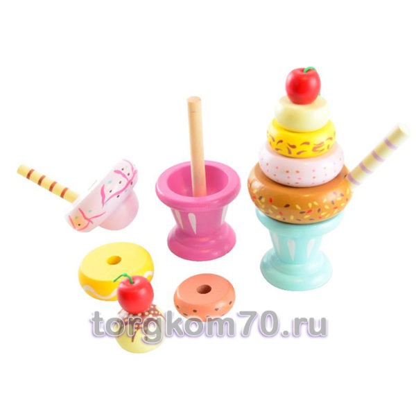 Деревянная игрушка-пирамидка Magni "Мороженое", мятная — изображение 2
